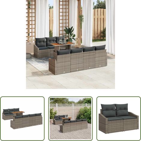 Assise extérieure - Ensemble de salle à manger pour jardin 8 pcs Gris et marron (1/5)
