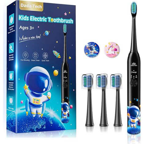 Brosse à Dents Électrique Enfant 3-6-8-12-18 Ans,Brosse a Dent Electrique Enfant Rechargeable Avec Minuteur, Autocollants pour Habitudes et 4 Têtes Douces Pour Kids Filles Et Garçons(Astronaute Noir) (1/5)