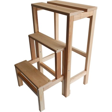 sgabello scala con 3 gradini a ribalta richiudibile in legno 37x23x60 cm