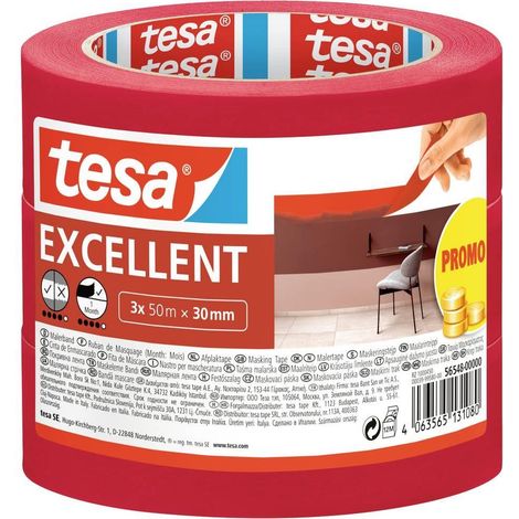 Cinta de enmascarar tesa Excellent rojo 30 mm 50 m pack 3