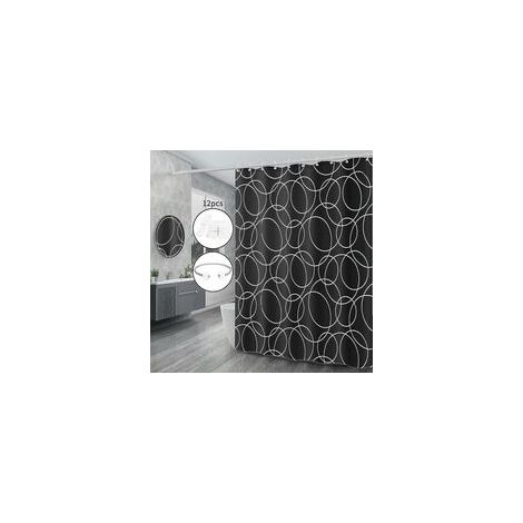 CREA schwarzer Duschvorhang, schimmelresistent, wasserdicht, beschwerter Saum, waschbar, Weihnachts-Badezimmervorhang, 100 % Polyester, 12 Haken (von 100).
