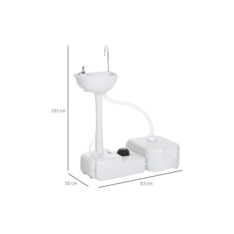 Lavabo de camping 17L avec bac de récupération pour eaux usées et distributeur, HDPE gris clair, 83x50x103 cm, pour usage extérieur (1/5)