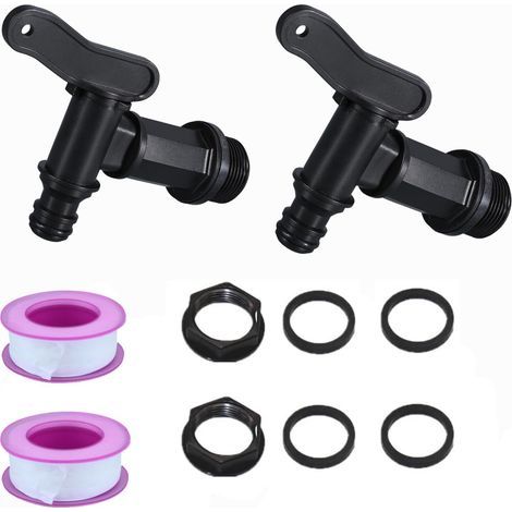 2Pcs Robinet Cuve Plastique, Adaptateur de boîte de Rangement d'eau IBC 3/4" Robinet pour Citerne De Pluie Robinet de Rechange en Plastique avec Ruban PTFE pour Recuperateur Eau de Pluie (1/5)