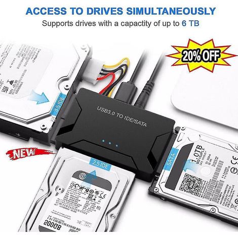 Convertisseur de récupération Zilkee Ultra USB 3.0 vers SATA/IDE, câble adaptateur pour disque dur, prise européenne. (1/5)