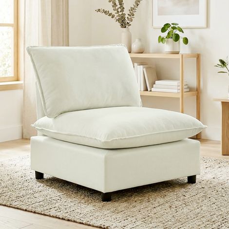 Fauteuil de salon, canapé 1 place moderne sans accoudoirs avec assise large, coussins épais, 146x85x78cm, crème