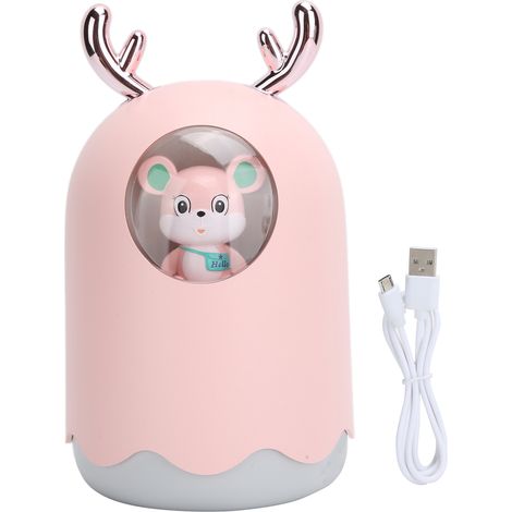 Humidificateur d'air silencieux avec lumière ambiante colorée, brumisateur nano USB, type corne de cerf de Noël, rose (1/5)