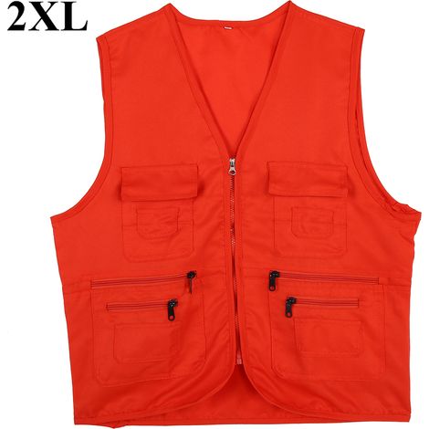 Gilet de pêche et de chasse pour homme, vêtement de sport confortable avec plusieurs poches (Orange 2XL) (1/5)