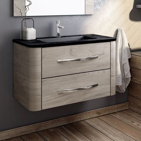Meuble de salle de bain 80cm simple vasque - 2 tiroirs - sans miroir - TAGO (1/4)
