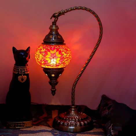 Lampe de table en mosaïque exotique turque avec lampe rétro de style marocain fait à la main Lumières décoratives pour la chambre à coucher Noël Halloween Office Art Decor (1/4)
