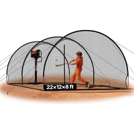 Jaula de Bateo 6780 x 3700 x 2400 mm, Red de Béisbol y Sóftbol Autosoportante y Portátil, con Agujero para Máquina de Lanzamiento, Plástico Reforzado con Vidrio, Entrenamiento Exterior Interior (1/5)