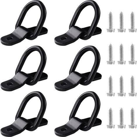 Anneau Arrimage en D - 6pcs Crochet Arrimage Remorque Robustes - Anneaux D'arrimage Noir Anneau de Fixation pour Corde Bateaux (1/5)