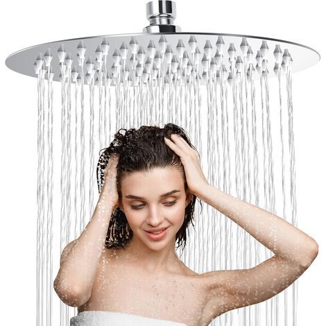 Round 304 Stainless Steel Shower Head, Anti-Limescale Shower Head, 8 Inch Shower Head, Ultra-Thin High Pressure, 360° Rotating (1/5)
