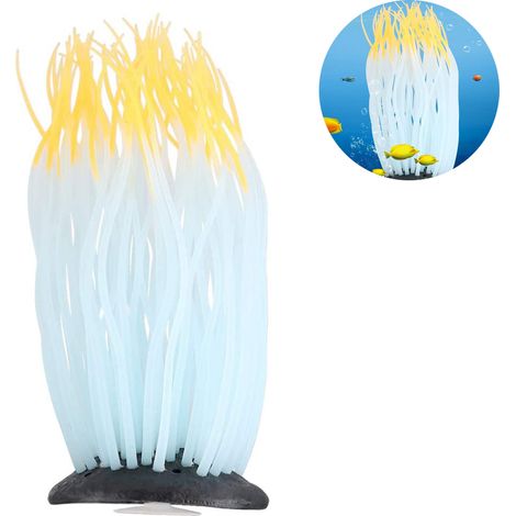 Anémone de mer artificielle lumineuse, imitation corail en silicone, ornement lumineux avec ventouse pour aquarium. (1/5)