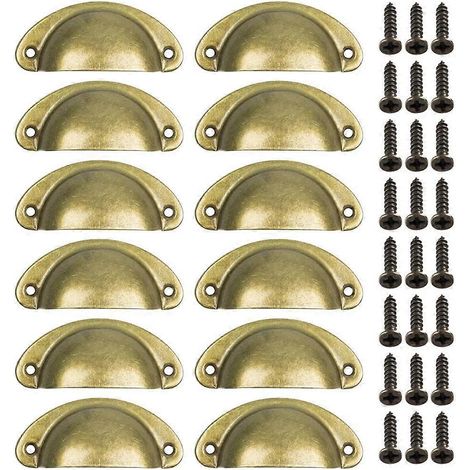12 poignées de porte rétro, poignées coquille en laiton, poignées de porte de tiroir de cuisine et d'armoire, poignées de tirage en laiton pour boutons de meubles Han (1/5)