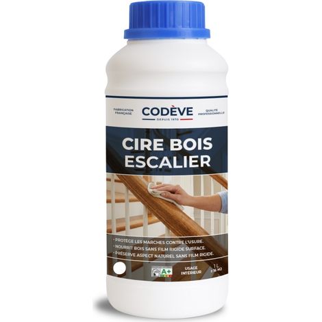 Cire Escalier Bois - 1 L - Codeve Bois - Incolore - Pour Un Entretien Déco D'un Escalier En Bois Européen, Tropical Ou Exotique.