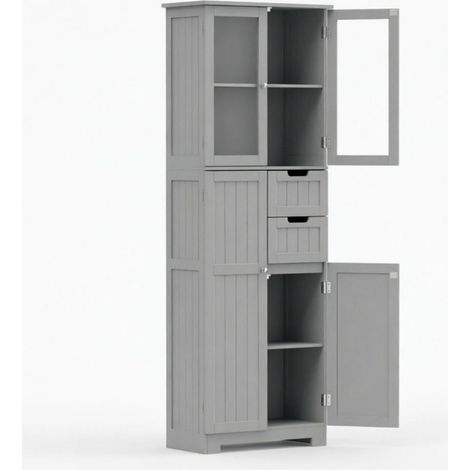 Mobile bagno 60x30x170 cm in MDF grigio, 4 ante e 2 cassetti, stabile – MEUBLIV (1/5)
