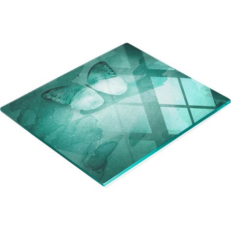 Tabla de cocina de vidrio templado duradera y elegante con estampado de mariposas, 60x52 cm.
