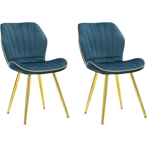 Lot de 2 Chaises en Tissu "Paris" 77cm Bleu & Or