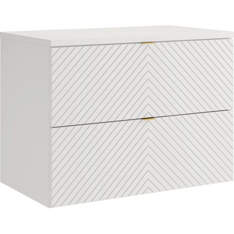 Meuble sous vasque suspendu en chevrons avec planche - Blanc - 80 cm - DORIONI (1/5)