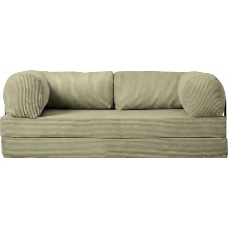COSIMA - Canapé droit convertible velours côtelé 3 places - Vert