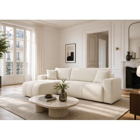 TALIA - Canapé d'angle convertible en tissu doux anti tâche hydrophobe beige - 4 places - 244 cm (1/4)