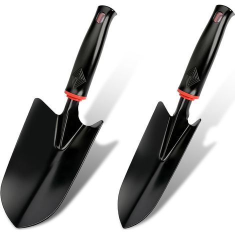 Lot de 2 petites pelles de jardin en acier au carbone - Noir - Pelle pratique pour planter, transplanter, désherber (1/5)