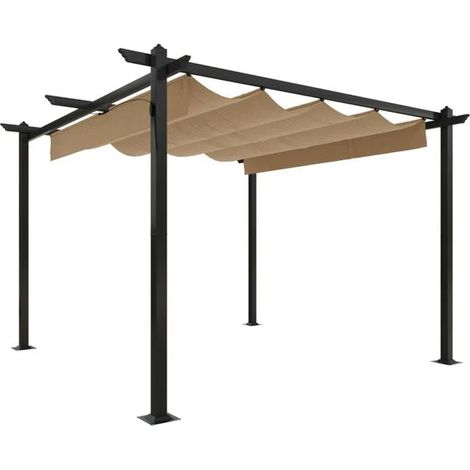 Gazebo de jardin avec toit rétractable, 3x3 mètres, gris-brun (1/5)