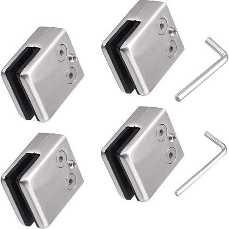 ZOLGINAH Set di 2 morsetti per vetro in acciaio inox 304 con 1 chiave esagonale - Adatti per vetro da 8-10 mm - Supporto regolabile per vetro piatto per balaustra di scale - Corrimano lucidato (1/4)