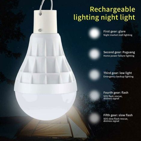 Ampoule LED Solaire 12W avec Télécommande, Lampe de Recharge pour Camping/Tente (1/4)
