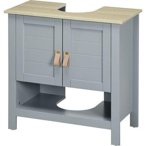 Meuble sous lavabo compact 2 portes étagère réglable gris 60x30x60 cm