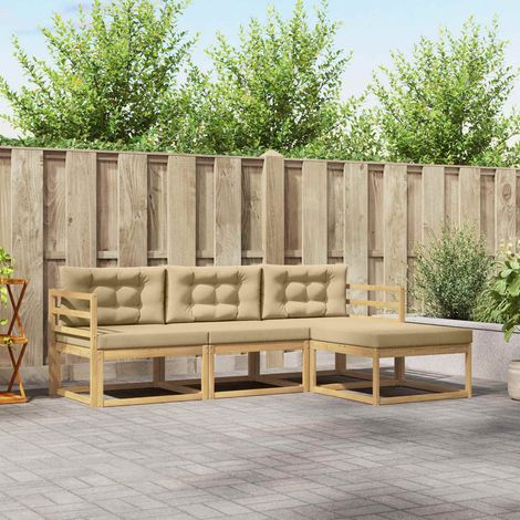vidaXL Outdoor-Sofagarnitur mit Kissen 4 pcs Weiß und Beige Polyester (1/5)