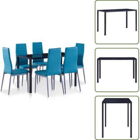 7-tlg. Essgruppe Blau - Esstisch - Essgruppe - Moderner Esstisch - Glastisch - Metallgestell (1/5)