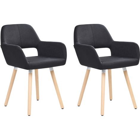 Conjunto de 2 sillas tapizadas en tela negra con patas de madera estilo ecléctico moderno Chicago (1/5)