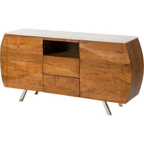Sideboard Akazie 154x40x75 natur lackiert / Marmor weiß MONTREAL 126