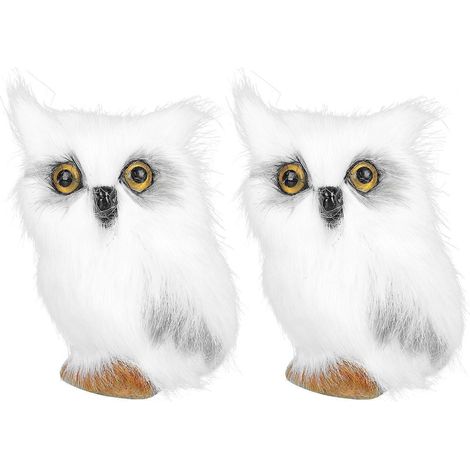 Lot de 2 décorations de Noël en forme de hibou, statue de hibou de bureau, ornement créatif-7x6cm-White (1/3)