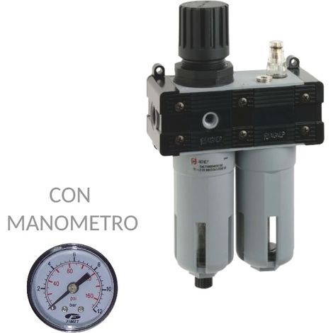 Gruppo FRL 1/2 Compressore Aria Riduttore Regolatore Filtro Lubrificatore 15 Bar con MANOMETRO (1/3)