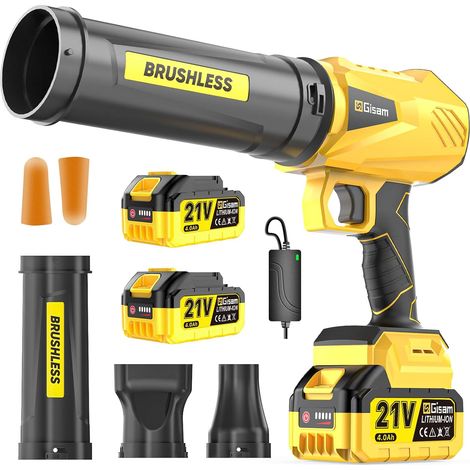 Souffleur à feuilles sans fil, moteur sans balais avec 2 batteries de 4,0 Ah, souffleur de feuilles max 900 000 tr/min, débit d'air 800 m³/h, 3 buses, 0,8 kg léger – Idéal pour les feuilles/neige (1/5)
