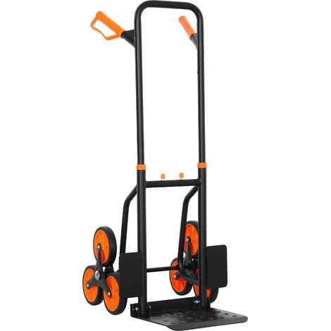 Diable d'escalier Pliable 120 kg 6 Roues, Diable demenagement Robuste en Acier avec Cordes télescopiques, Chariot de Transport pour entrepôt, aéroport, Objets volumineux & Lourds, Orange (1/5)