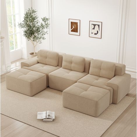 Canapé modulaire en U 293x177x69 cm beige en velours côtelé avec assise profonde (1/5)