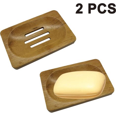 Porte-Savon - Bambou Naturel - Pour Douche et Salle de Bain - Résistant à l’Humidité - Lot de 2 (1/5)