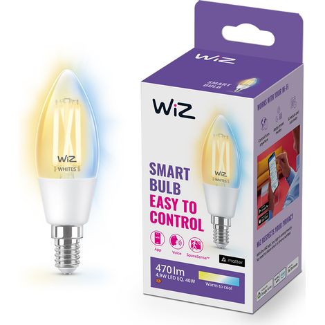 ampoule LED Connectée Wi-Fi, claire, Flamme E14, Nuances de Blanc, équivalent 40W, 470 lumen (1/5)