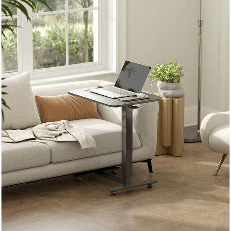 Bureau réglable en hauteur C-forme, 65 x 48 x 73-110 cm, 4 roulettes, noir HAVRYA (1/5)