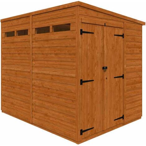 8x6 Flex Pent Security Doubel Door 12mm Flex - L238.8 x W175 x H203 cm - Solid Wood/Softwood/Pine - Burnt Orange