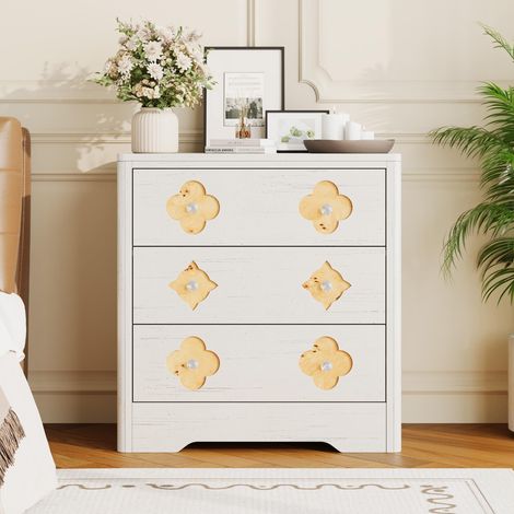 Grande commode modern 3 tiroirs bois avec avant décoratif cannelé beaucoup de rangement pour chambre couloir ou salon idéal vêtements et accessoires (1/5)