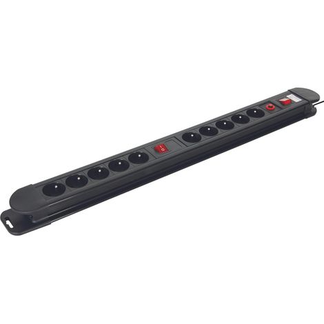 Multiprise EBP10N avec Interrupteur et Protection Contre Les surtensions, 10 Prises de Terre Type E, câble H05VV-F 3G1.5 de 1,5 m, 3500 W, IP20, Noir, kit de Fixation Inclus (1/5)