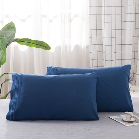 Vio Bettwäsche-Set, Farbmix, erhältlich auf eBay. Schlichter, bestickter Kissenbezug, marineblau, 51 x 102 cm, 2er-Set. (1/4)