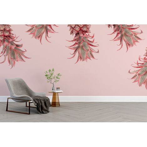 Papier peint nature - ananas roses suspendus fond crème - 150 x 250 cm (1/2)
