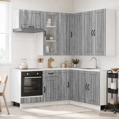 Ensemble de cuisine 8 pièces en bois d’ingénierie Sonoma gris avec pieds réglables - PANGIVO (1/5)