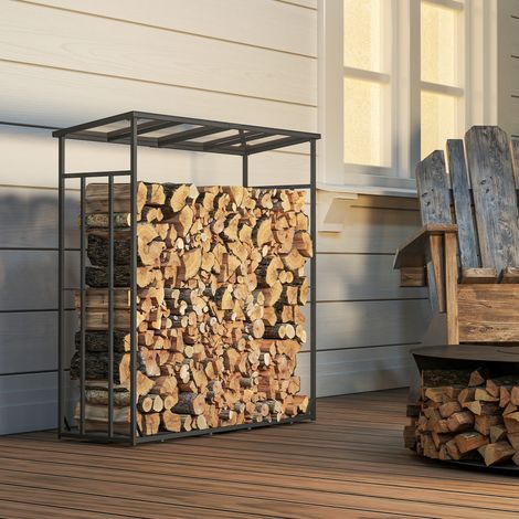 Abri-bûches range-bûche extérieur charge maximale 2000 kg avec housse de protection imperméable 185 x 62 x 184 cm noir (1/5)