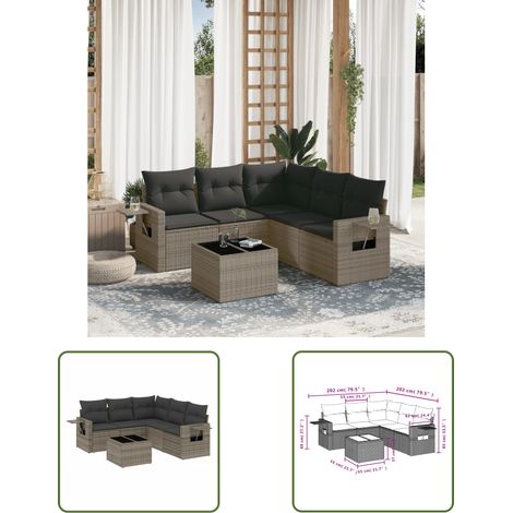 The Living Store 6-tlg. Garten-Sofagarnitur mit Kissen Grau Poly Rattan - Gartenmöbel - Sofasatz - Outdoor Möbel - PE-Rattan - Wetterfest (1/3)